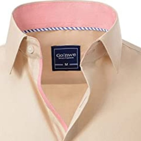 GOLLNWE Long Sleeve Contrast Collar & Convertible Cuffs Dress Shirt  NEW W/TAGS! - Picture 5 of 12